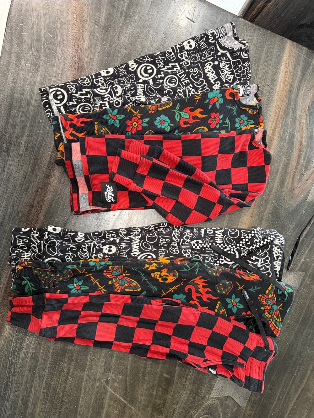 Kids Pajama Pants - Red & Black Checkerboard and Black Floral Print